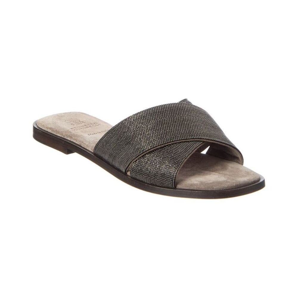 Brunello Cucinelli Leather Flat, Grey